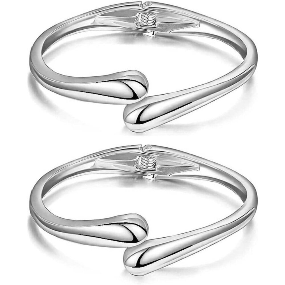 Trendy Silver-2 PC Bangle bracelet Women Teen Chunky Adjustable Twist Jewelry
